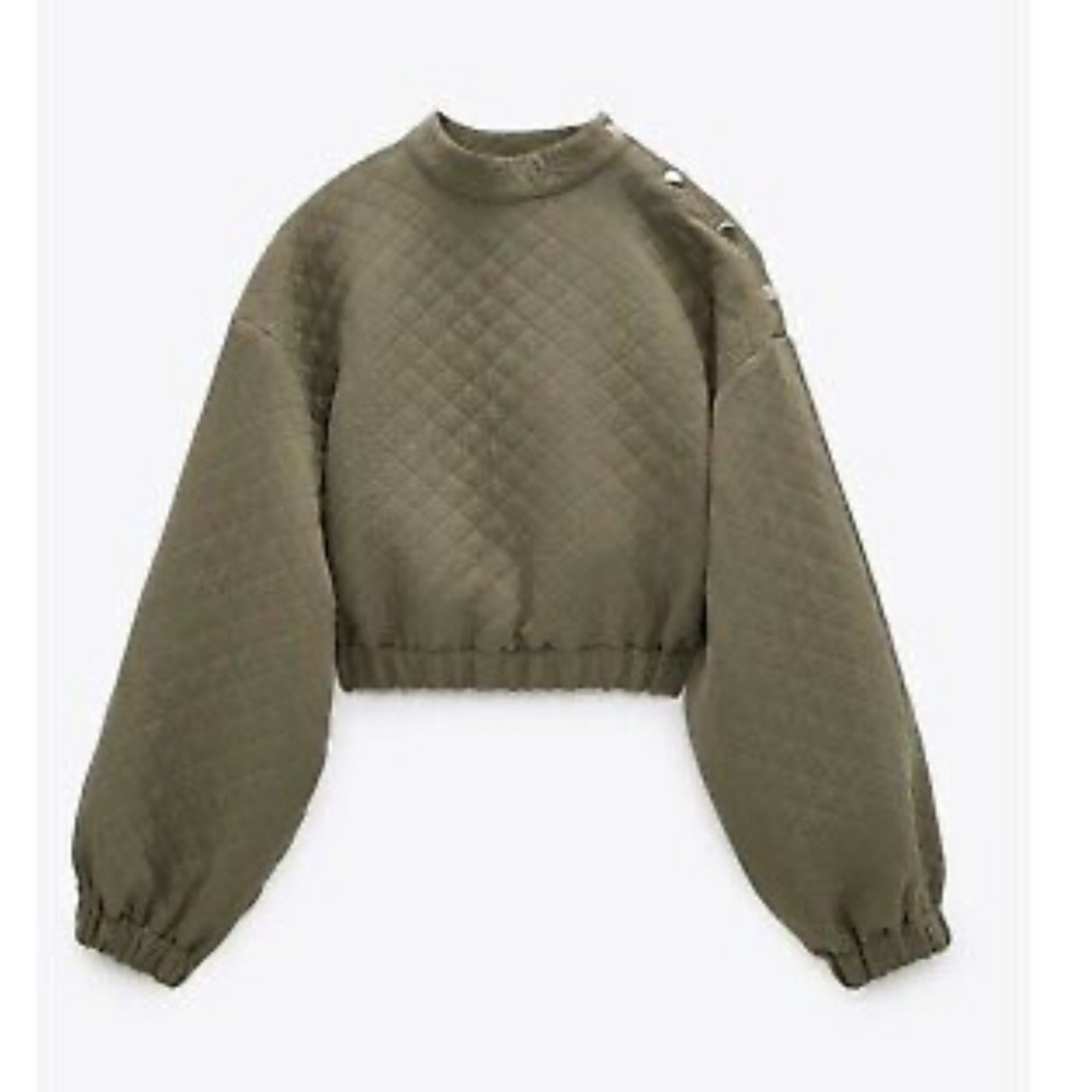 Zara Quilted Crop Top Small Olive
